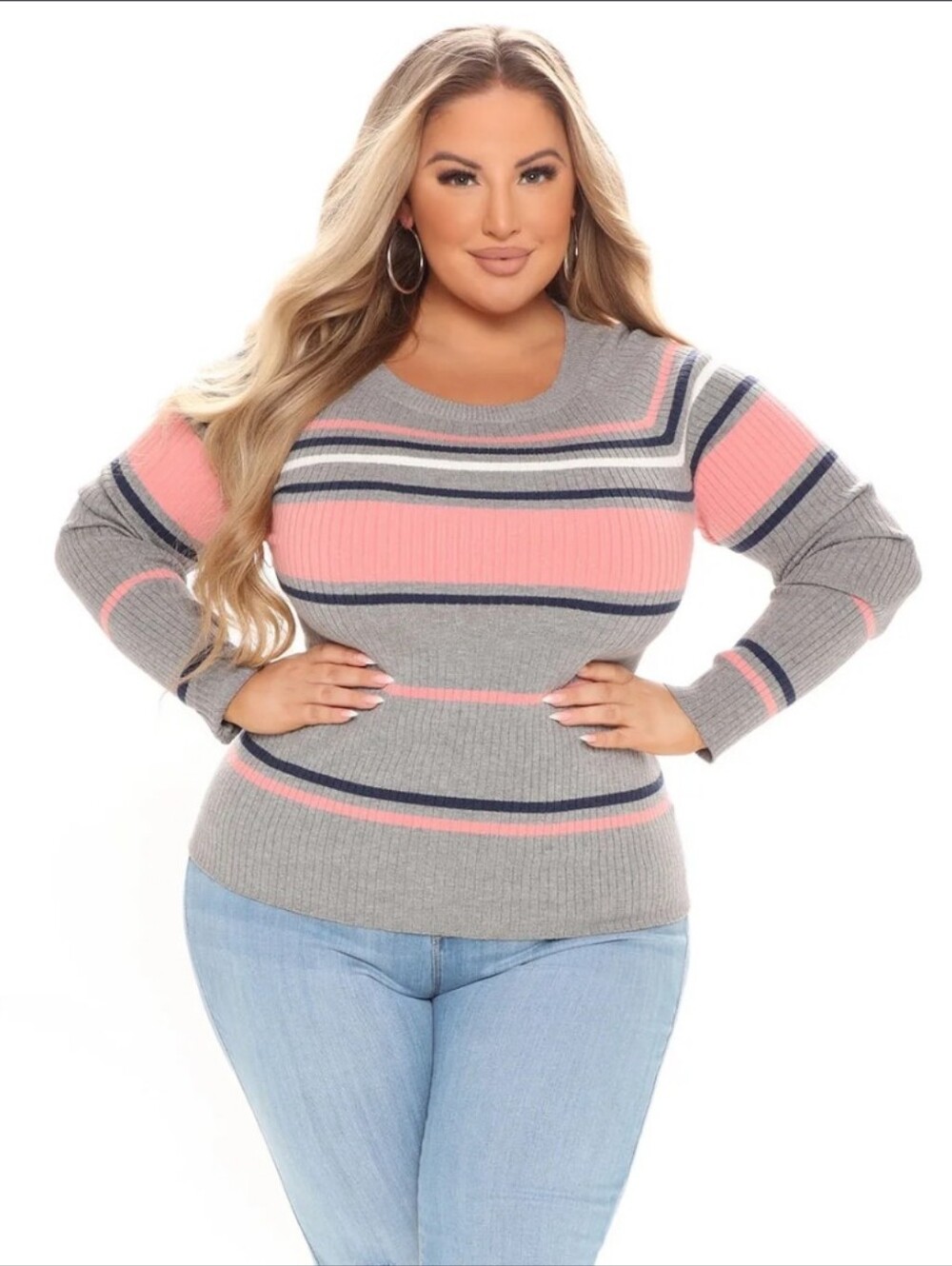 Fashion Nova Striped Rib-Knit Sweater